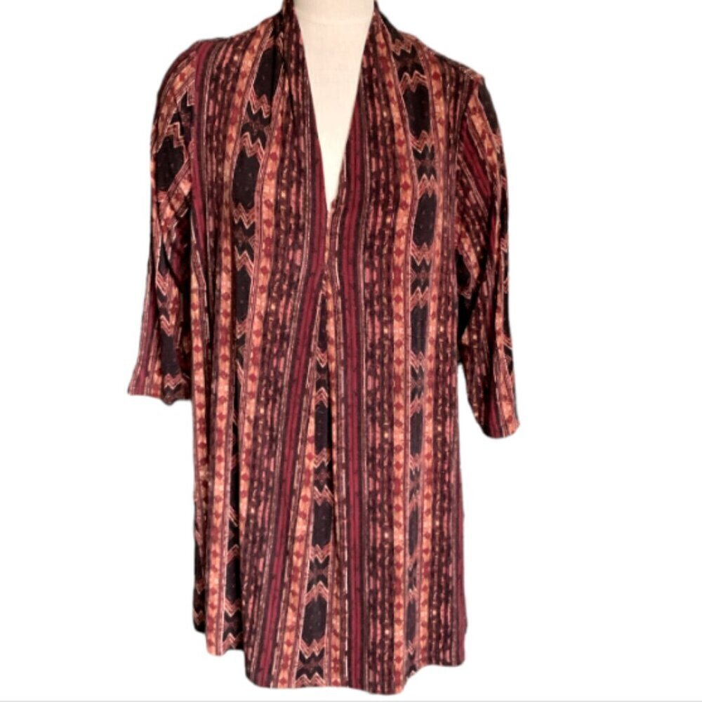 Avenue Plus Sz 1X Soft Viscose Stretch‎ V-Neck Tunic Top Tribal Print 44H